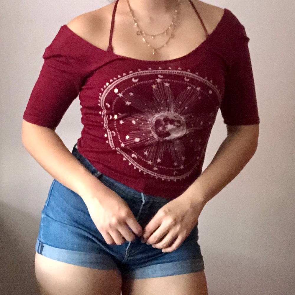 PacSun Off the shoulder Burgundy Celestial top